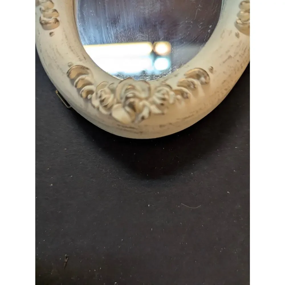 Vintage Cream Ornate Oval Miniature Wall Pocket Mirrors Craft Lot of 4